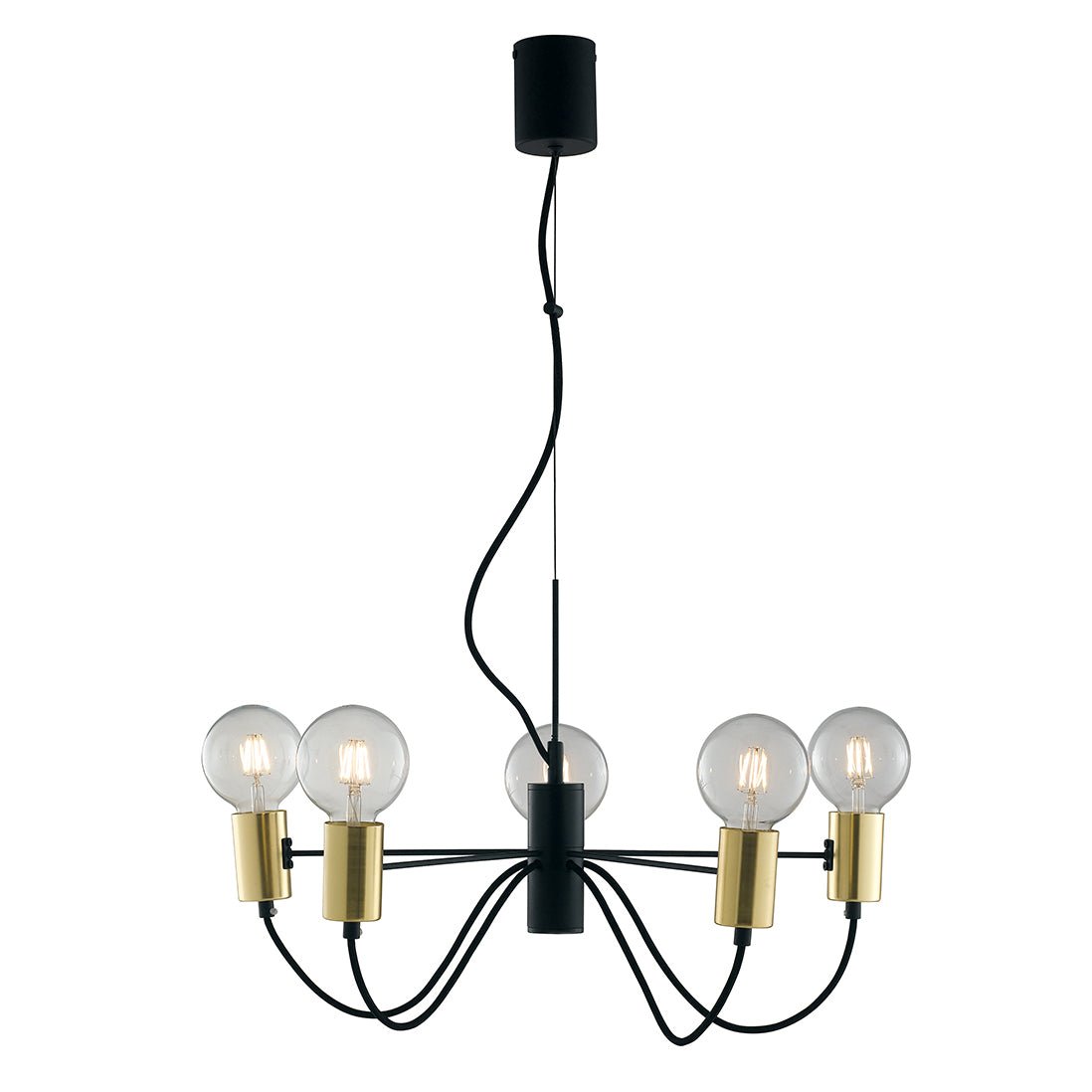FAN I-AXON-S5 Závěsné svítidlo Axon, černé/zlaté, 5 x E27, 60 x 143 cm - FANEUROPE