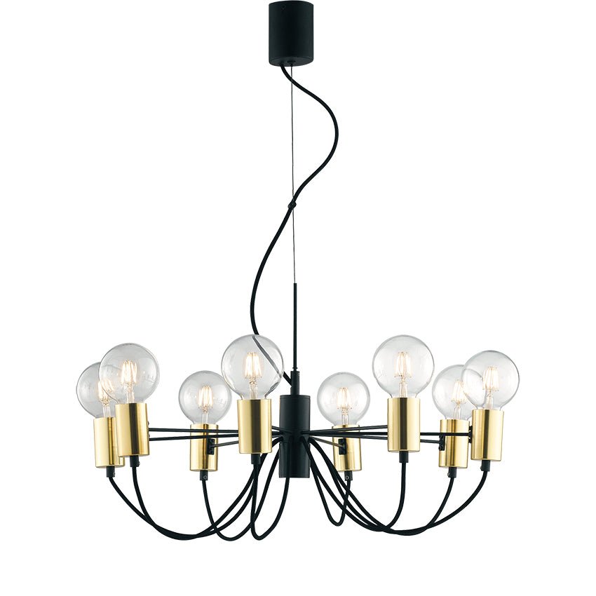FAN I-AXON-S8 Závěsné svítidlo Axon, černé/zlaté, 8 x E27, 66 x 143 cm - FANEUROPE