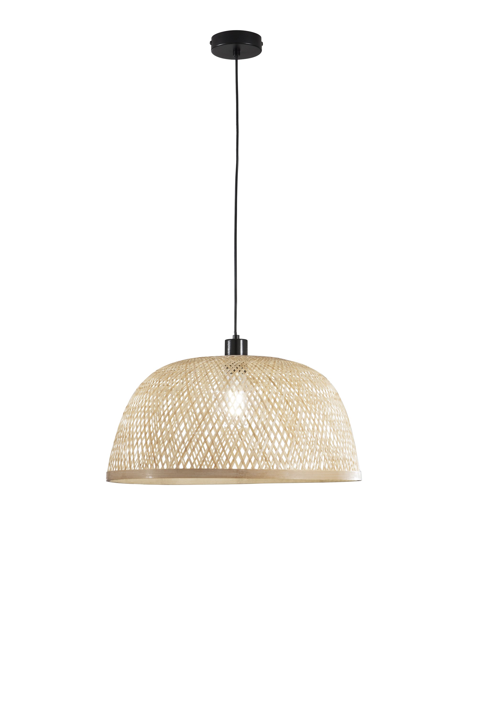 FAN I-BAMBOO-S48 Závěsné svítidlo Bamboo kov + bambus, 1xE27, 40 W; lampa pr. 48 x H 22 cm, konstrukce pr. 48 x 200 cm - FANEUROPE