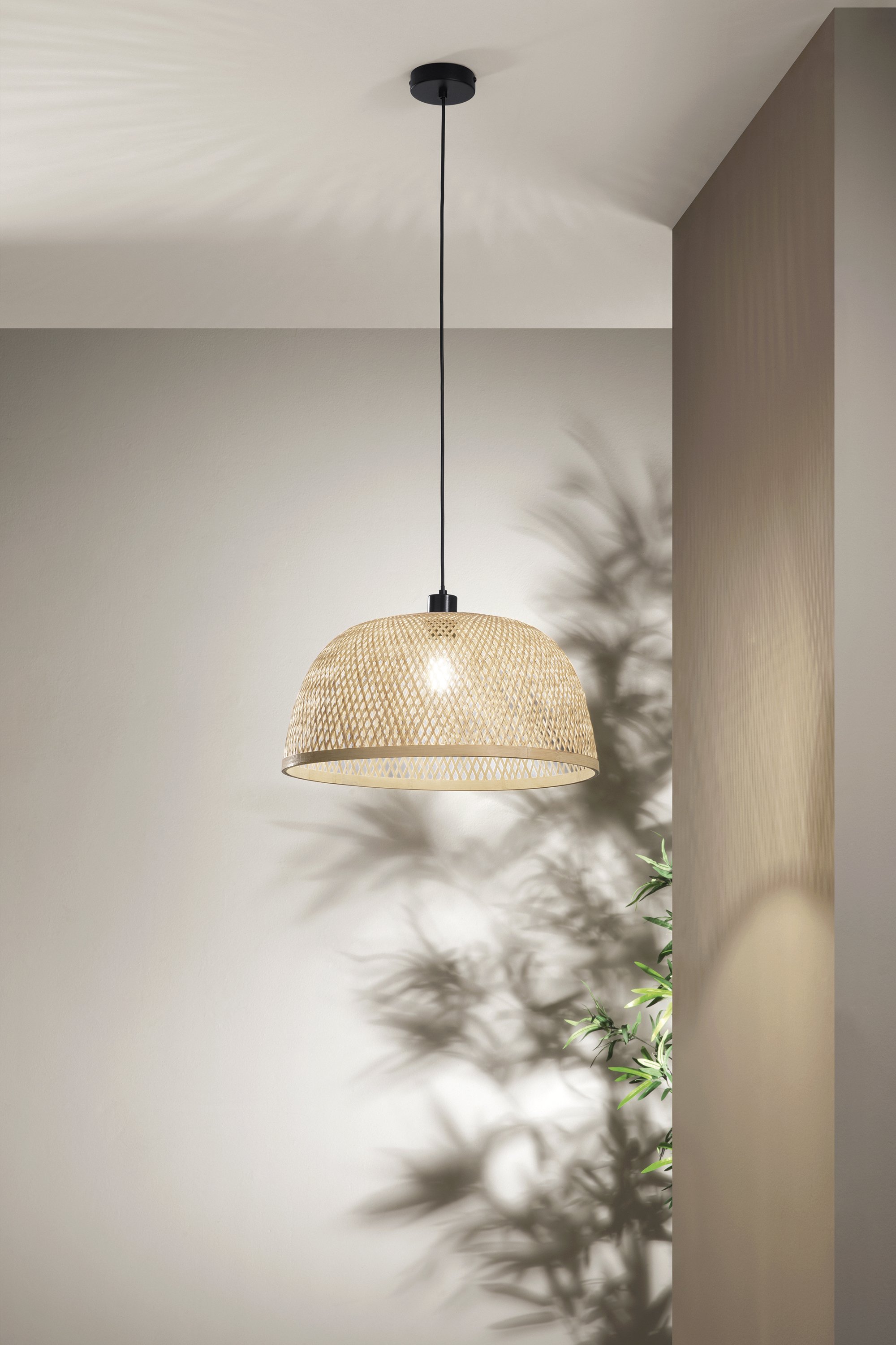 FAN I-BAMBOO-S48 Závěsné svítidlo Bamboo kov + bambus, 1xE27, 40 W; lampa pr. 48 x H 22 cm, konstrukce pr. 48 x 200 cm - FANEUROPE (obrázek 3)