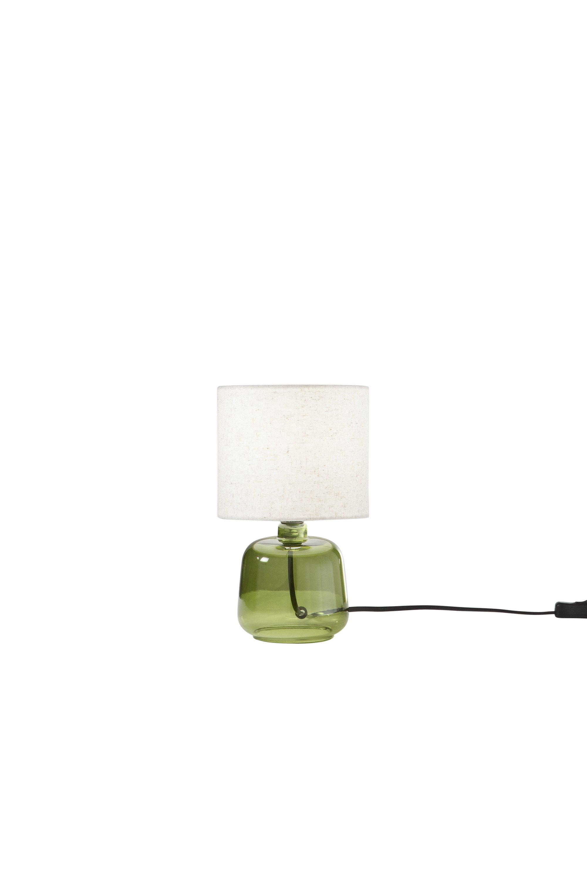 FAN I-EMERALD-L-VER Stolní lampa Emerald zelené sklo, textilní stínidlo, 1 x E14, konstrukce pr. 15 x 25 cm, stínidlo pr. 15 x 16 cm - FANEUROPE