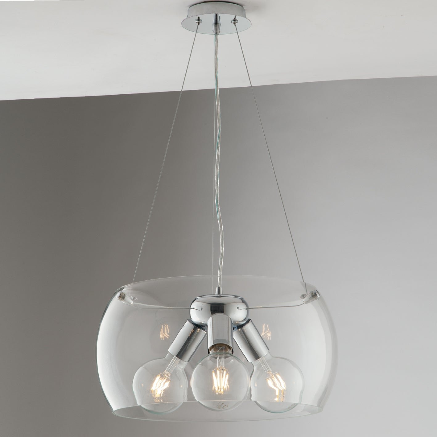 FAN I-EQUATORE/S40TR Závěsné svítidlo Equatore, chrom/průhledné, 3 x E27, 40 x 40 x 120 cm - FANEUROPE