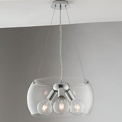Obrázek pro produkt Závěsné svítidlo Equatore, chrom/průhledné, 3 x E27, 40 x 40 x 120 cm - FANEUROPE