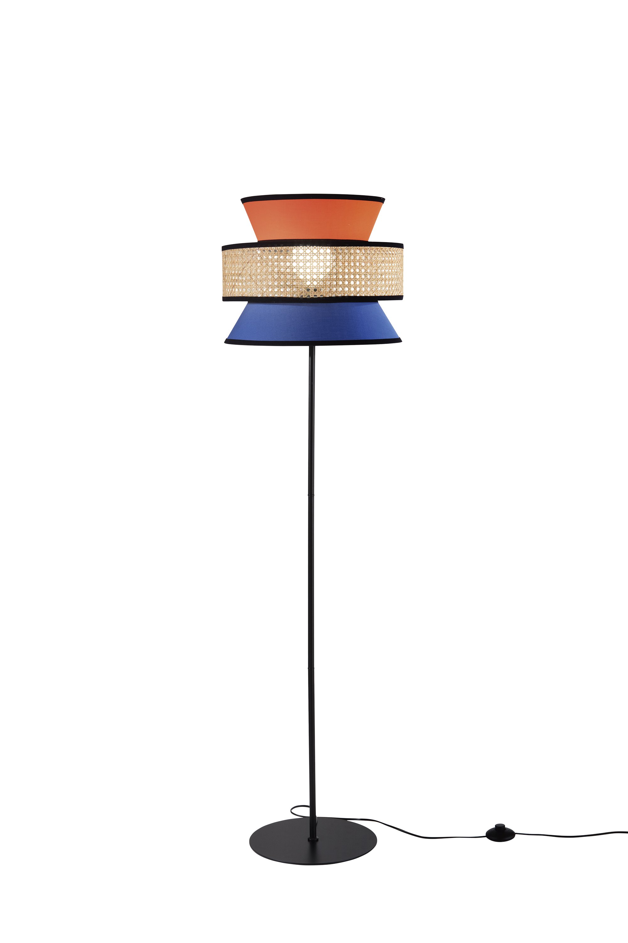 FAN I-GAZEBO-PT-AB Stojací lampa Gazebo oranžová + modrá + ratan, 1 x E27, pr. 40 x 145 cm - FANEUROPE