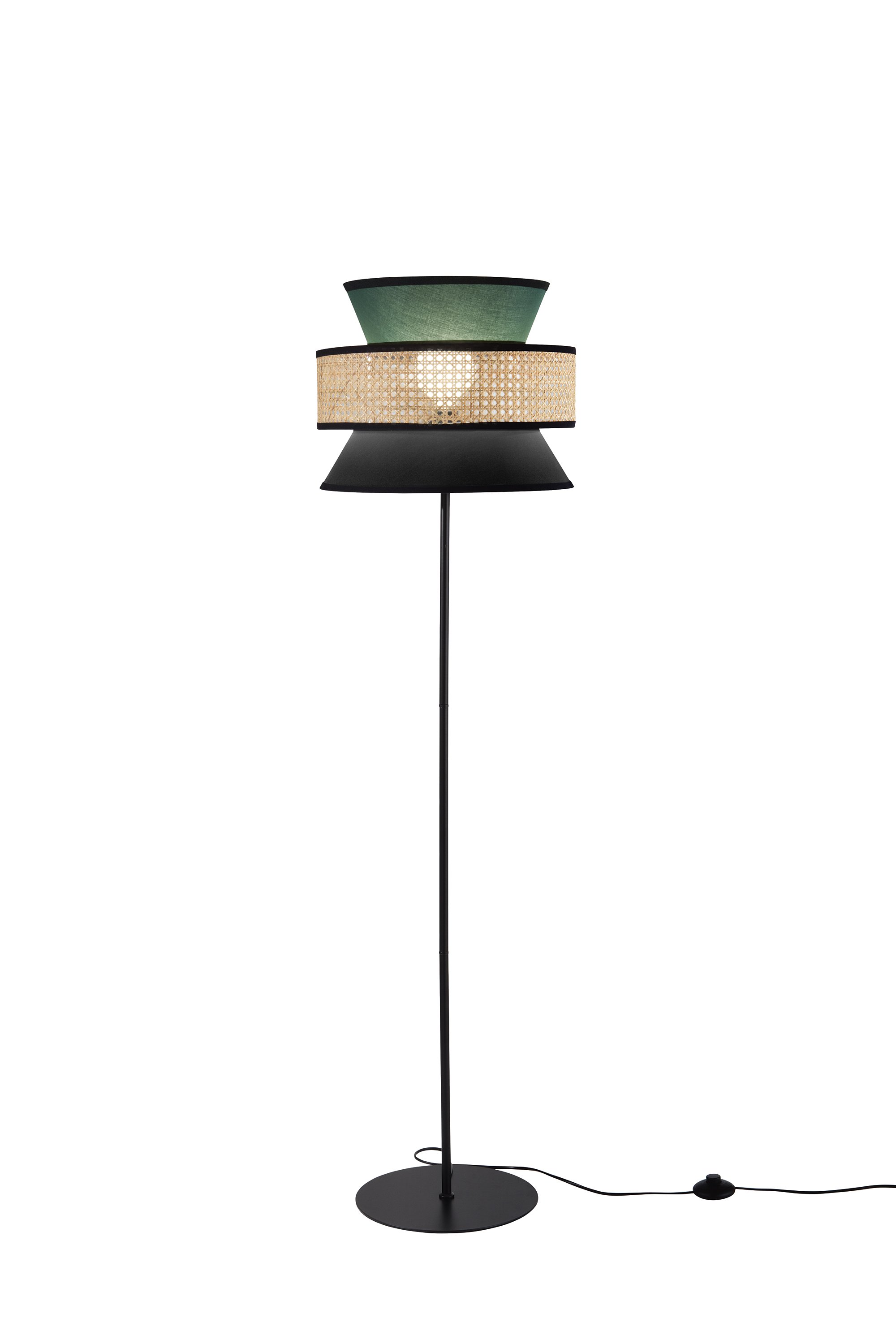 FAN I-GAZEBO-PT-VN Stojací lampa Gazebo zelená + černá + ratan, 1 x E27, pr. 40 x 145 cm - FANEUROPE