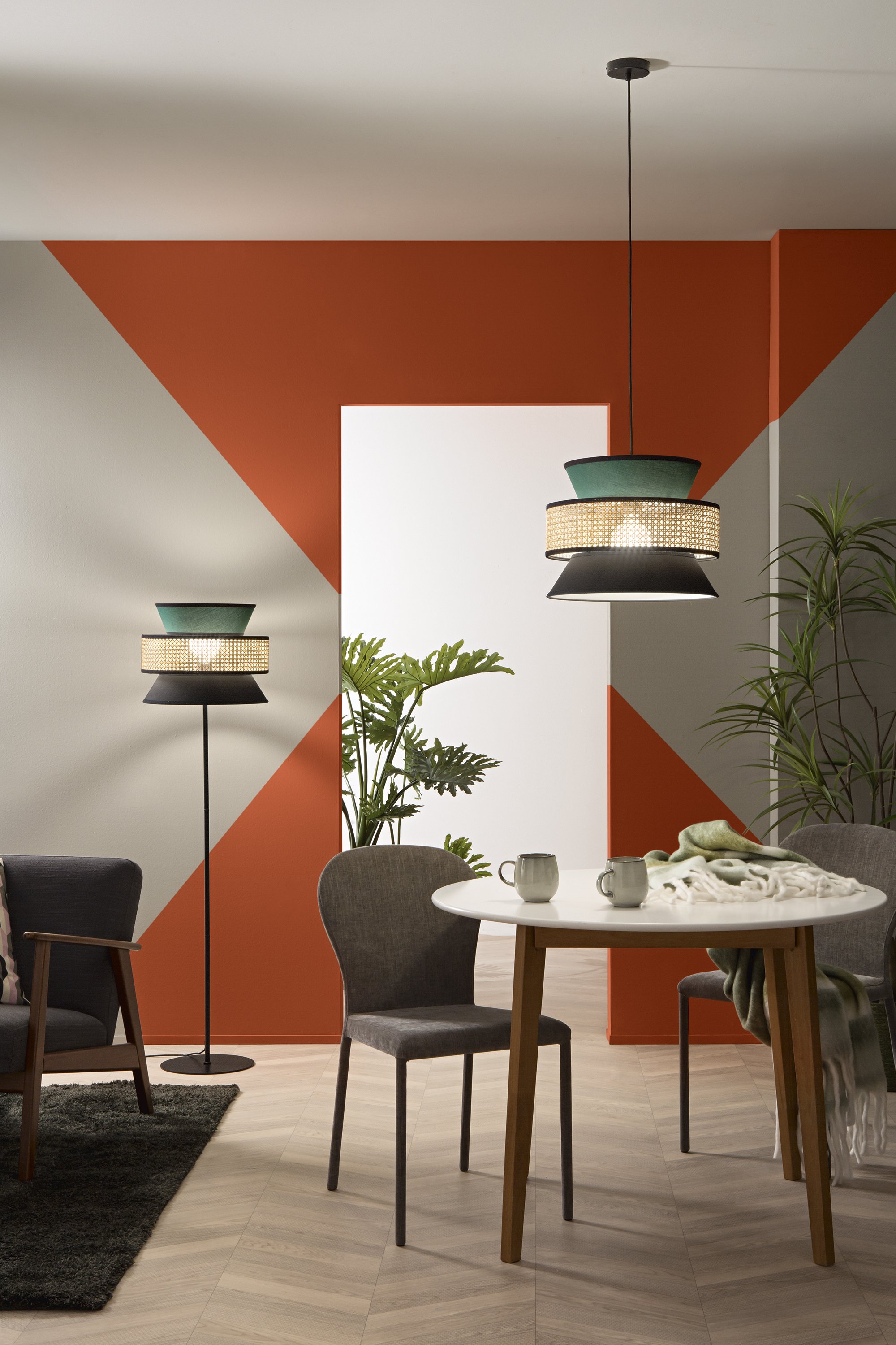 FAN I-GAZEBO-PT-VN Stojací lampa Gazebo zelená + černá + ratan, 1 x E27, pr. 40 x 145 cm - FANEUROPE (obrázek 3)