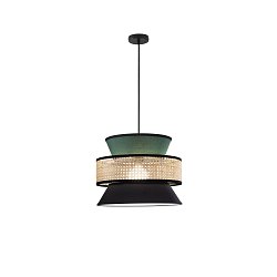 Obrázek pro produkt Závěsné svítidlo Gazebo (40 x 200 cm) zelené a černé provedení s přírodním ratanem, patice E27, délka kabelu 210 cm - FANEUROPE