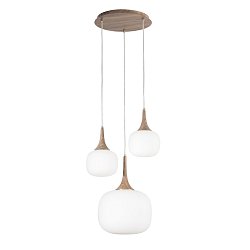 Obrázek pro produkt Závěsné svítidlo Jaipur, bílé/dřevo, 1 x E27 + 2 x E14, 39 x 39 x 150 cm - FANEUROPE