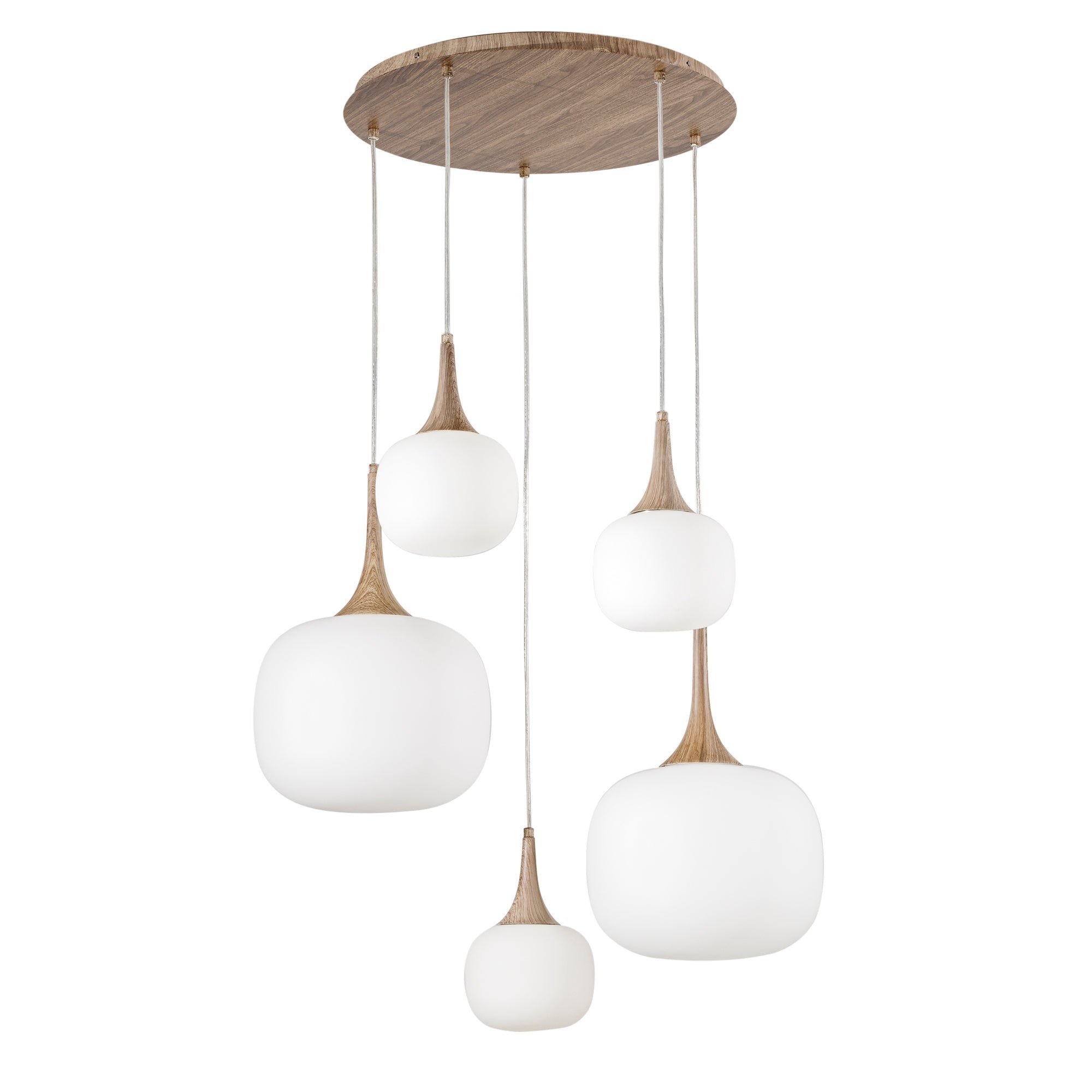 FAN I-JAIPUR-S5-BCO Závěsné svítidlo Jaipur, bílé/dřevo, 2 x E27 + 3 x E14, 70 x 70 x 200 cm - FANEUROPE