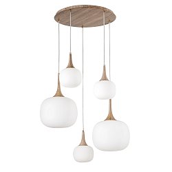 Obrázek pro produkt Závěsné svítidlo Jaipur, bílé/dřevo, 2 x E27 + 3 x E14, 70 x 70 x 200 cm - FANEUROPE