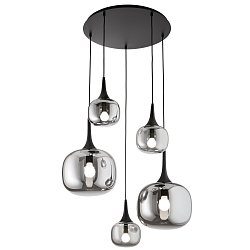 Obrázek pro produkt Závěsné svítidlo Jaipur, kouřové (fumé)/černé, 2 x E27 + 3 x E14, 70 x 70 x 200 cm - FANEUROPE