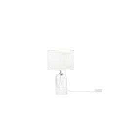 Obrázek pro produkt Lume London bílé sklo + textilní stínidlo, 1 x E14, konstrukce pr. 18 x 30,1 cm, stínidlo pr. 18 x 15 cm - FANEUROPE