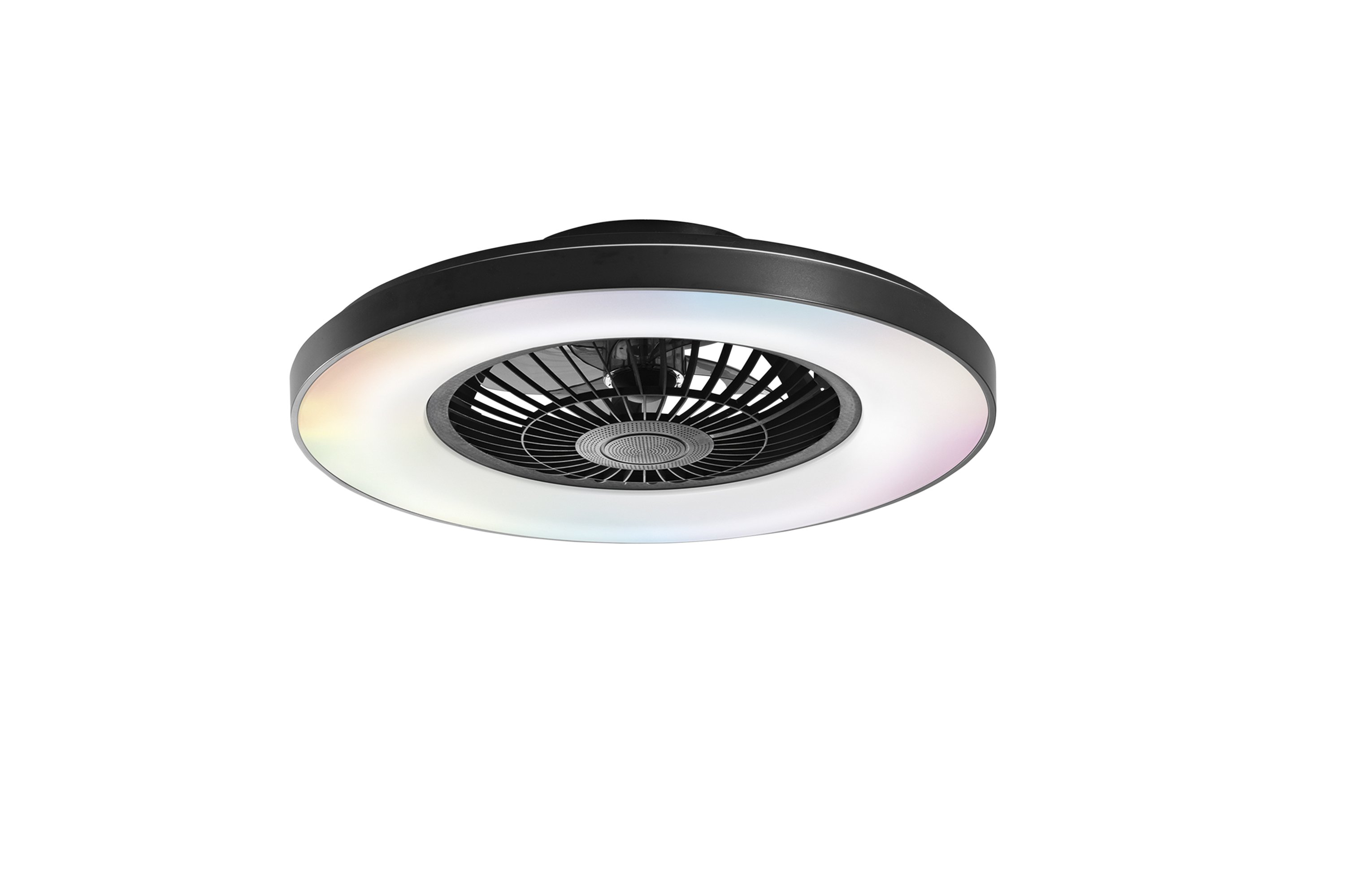 FAN LED-GARBIN-NER Stropní svítidlo Garbin černý LED ventilátor 40 W, 5500 lm, CCT stmívatelné, s RF dálkovým ovladačem a Bluetooth reproduktorem, - FANEUROPE