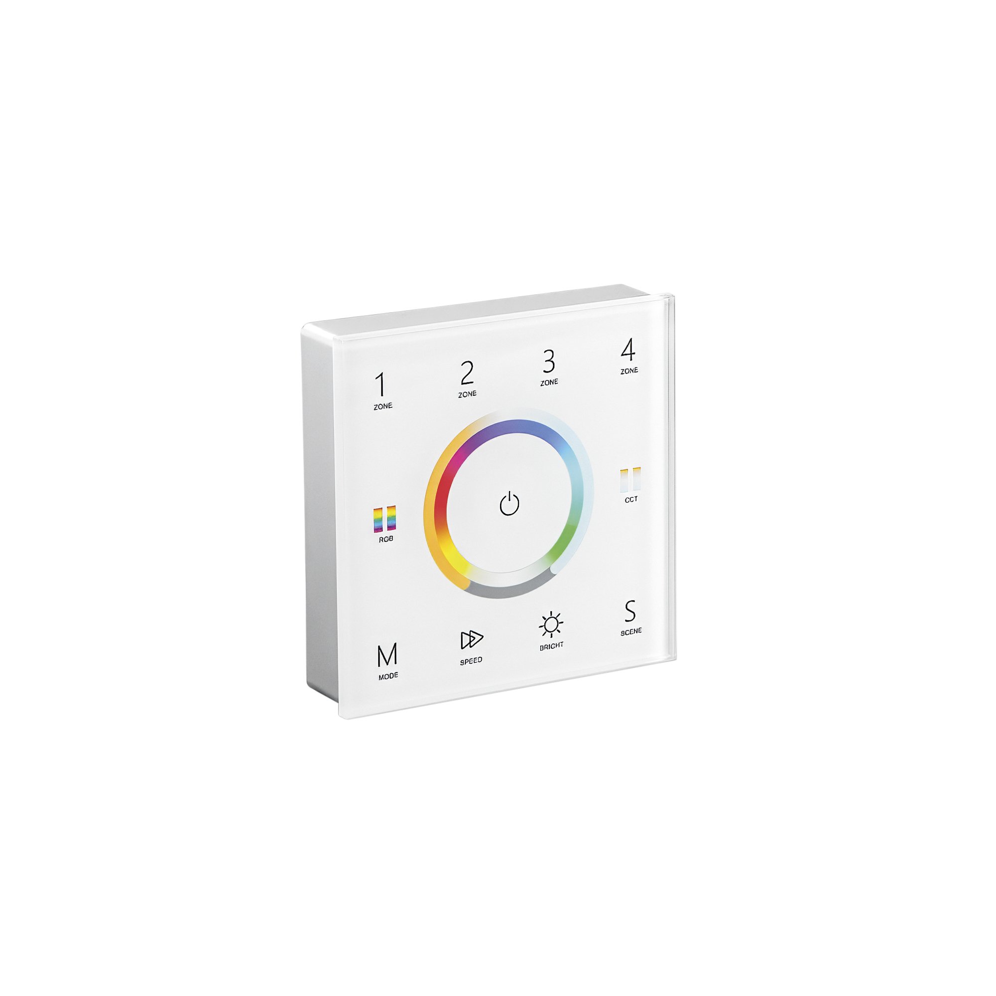 FAN RF-WALLPAD-5CH Nástěnný ovladač RF 2,4 GHz RGB/RGBW/RGB+CCT 4 zóny 5 kanálů, 8,6 x 8,6 x 3,6 cm - FANEUROPE