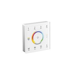 Obrázek pro produkt Nástěnný ovladač RF 2,4 GHz CONTROLLO RGB/RGBW/RGB+CCT 4 zóny 5 kanálů, 8,6 x 8,6 x 3,6 cm - FANEUROPE