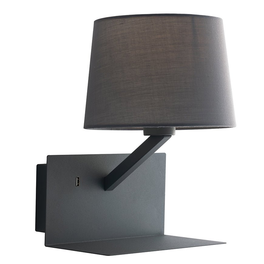 FAN I-CIAK-AP GR Nástěnné svítidlo Ciak, šedé, s USB 2 A, 1 x E27, 23 x 22,5 x 31 cm - FANEUROPE