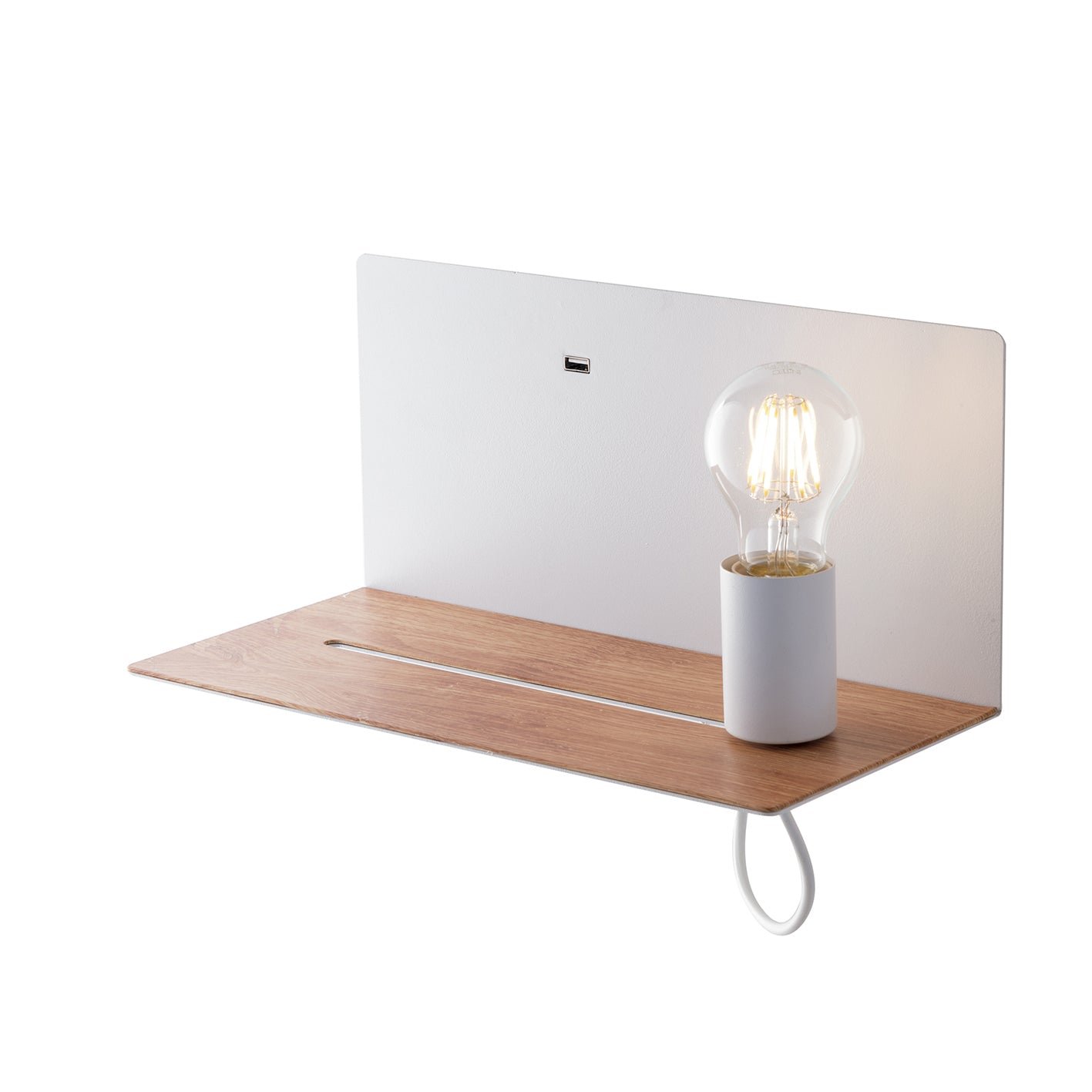 FAN I-FLASH-AP BCO Nástěnné svítidlo Flash, bílé, s poličkou/USB 2 A, 1 x E27, 33 x 18 x 15 cm - FANEUROPE