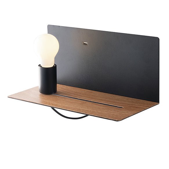 FAN I-FLASH-AP NER Nástěnné svítidlo Flash, černé, s poličkou/USB 2 A, 1 x E27, 33 x 18 x 15 cm - FANEUROPE