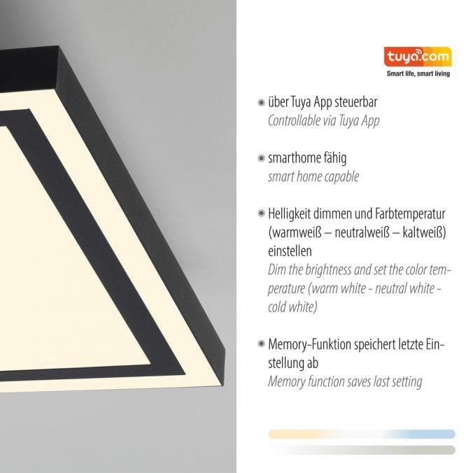 Obrázek produktu LED stropní svítidlo 30x30cm, černá, dálkové ovládání, stmívatelné, CCT ovládané přes aplikaci Tuya 2700-5000K - JUST LIGHT 4 Obrázek produktu LED stropní svítidlo 30x30cm, černá, dálkové ovládání, stmívatelné, CCT ovládané přes aplikaci Tuya 2700-5000K - JUST LIGHT 4