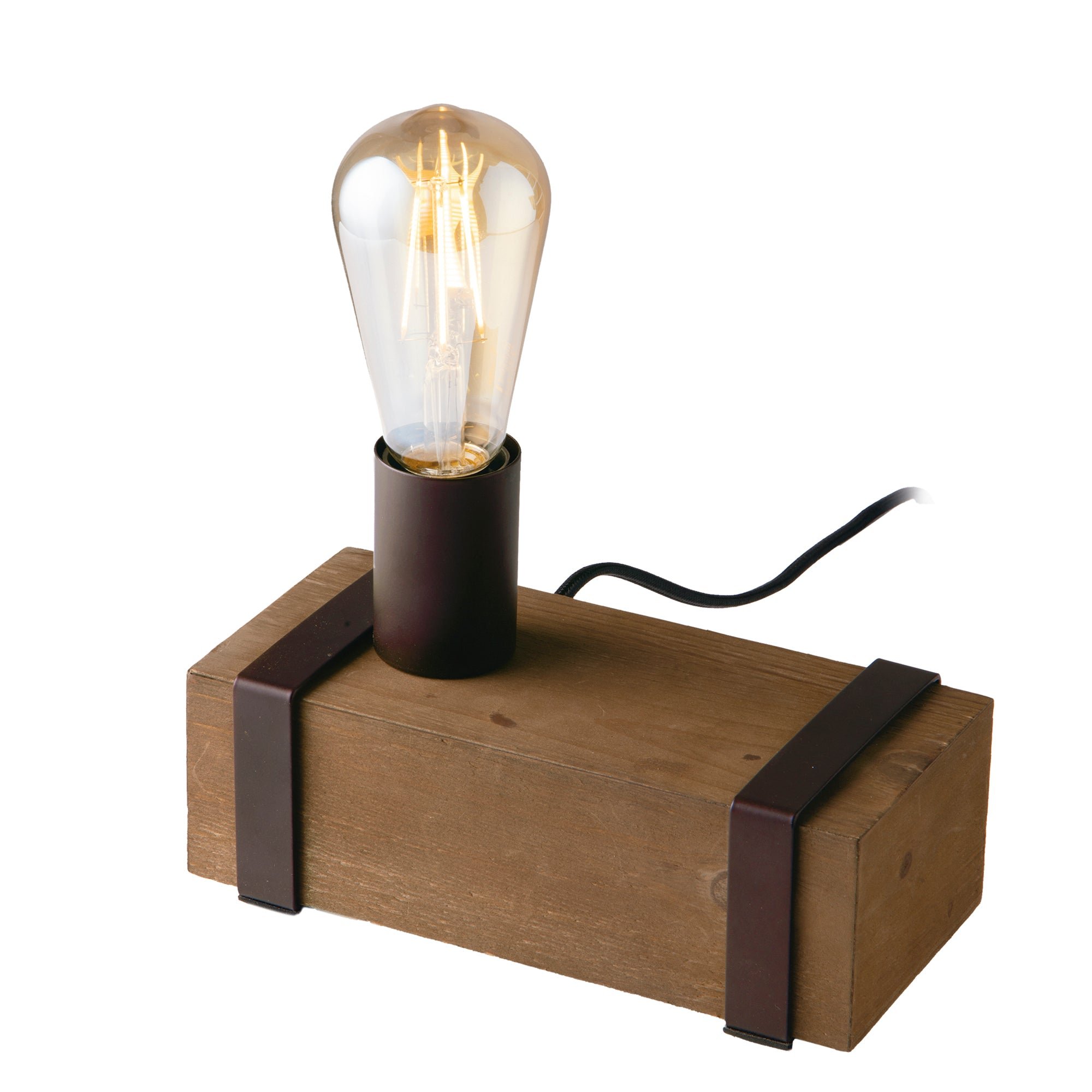 FAN I-TEXAS-L1 Stolní lampa LUME TEXAS dřevo, 1xE27, 22 x 10 x 14 cm - FANEUROPE
