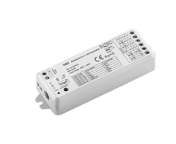 FAN RF-BT-CONTROL-5CH Přijímač Bluetooth /RF 2,4 GHz INPUT 15,5 A 12-24 V OUTPUT 5 CH - 3 A/CH (5x36-72 W) 11,4x3,8x2 cm - FANEUROPE