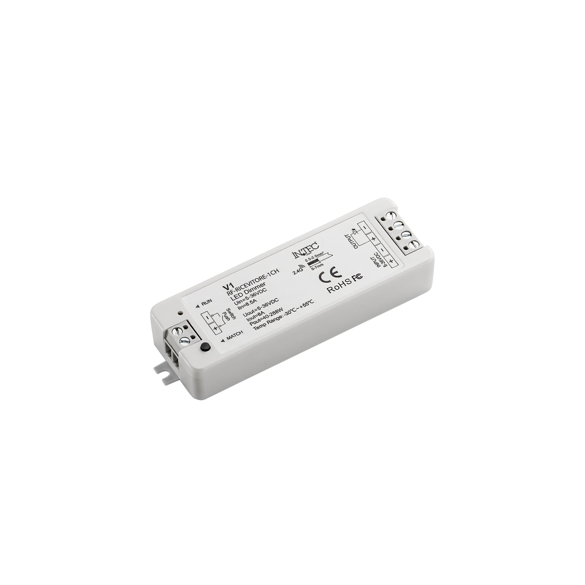 FAN RF-RICEVITORE-1CH Přijímač RF 2,4 GHz 1 kanál pro nástěnný ovladač DMX - FANEUROPE