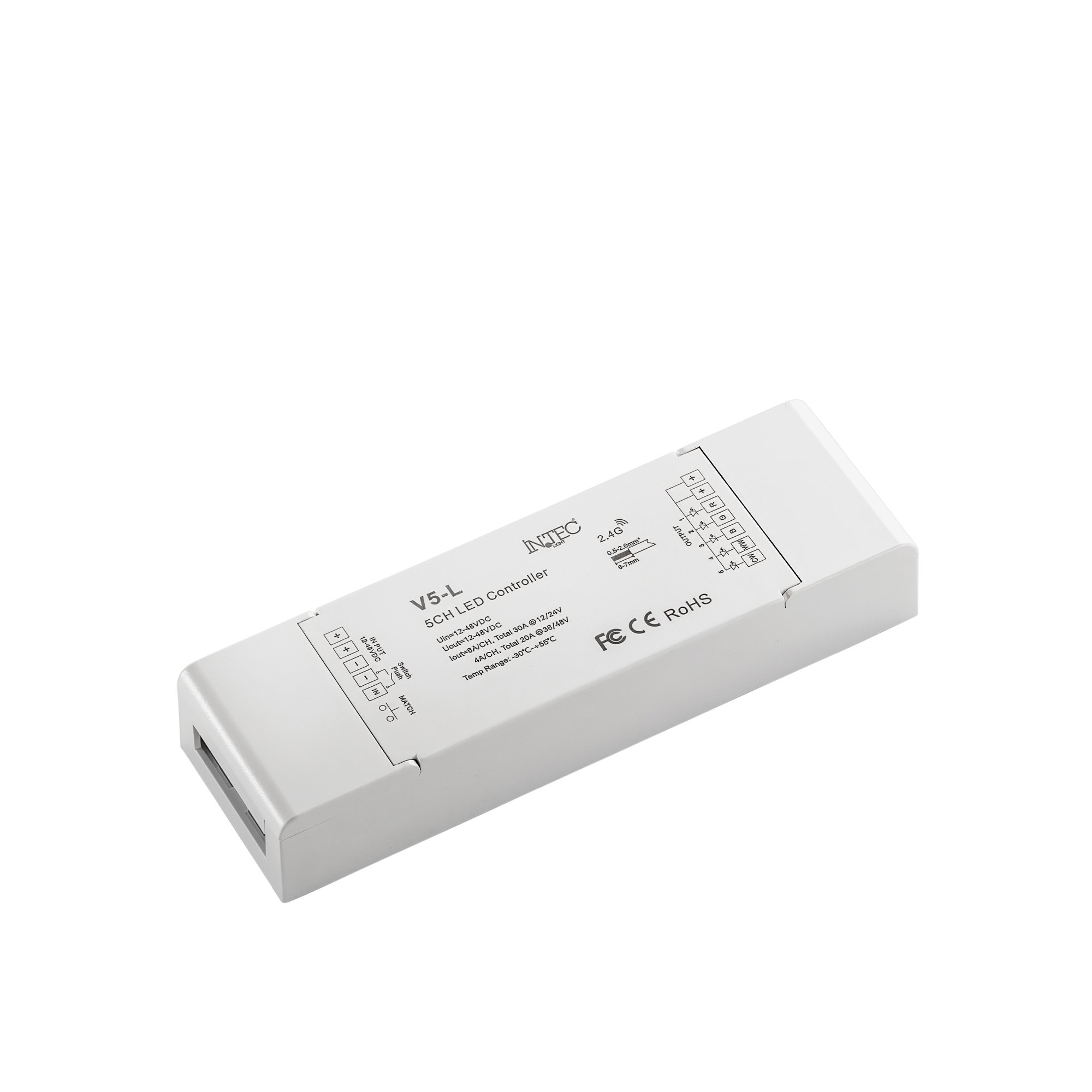FAN RF-RICEVITORE-5CH-PRO Přijímač 12-24 V DC 8 A x 4 ch nebo 6 A x 5 ch; 36-48 V DC 5 A x 4 ch nebo 4 A x 5 ch, 17,9 x 5,6 x 3 cm - FANEUROPE