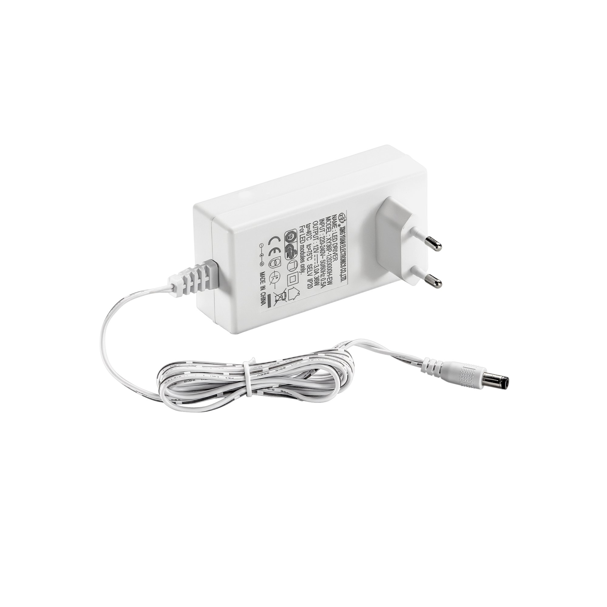 FAN STRIP-ADAT-36W Adaptér konst. napětí 36 W 12 V OUTPUT 12 V 3 A INPUT 110-240 V 0,6 A 3,5x10x5 cm, kabel 150 cm - FANEUROPE