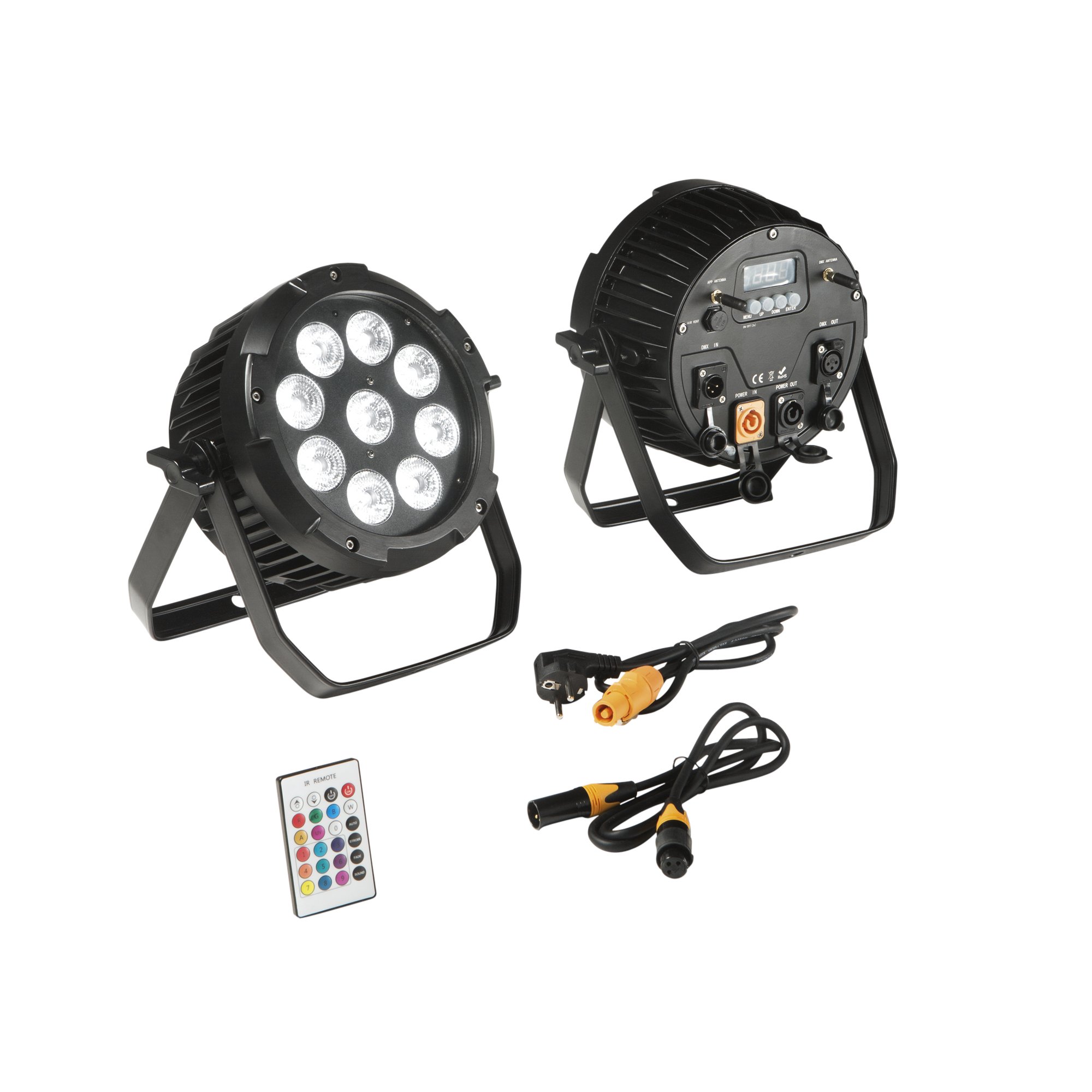 FAN LED-SHOW-PAR9 Venkovní reflektor LED SHOW dobíjecí 9x18 W RGBW+UV Wi‑Fi Smart Tuya DMX 512 dálkové ovládání - FANEUROPE