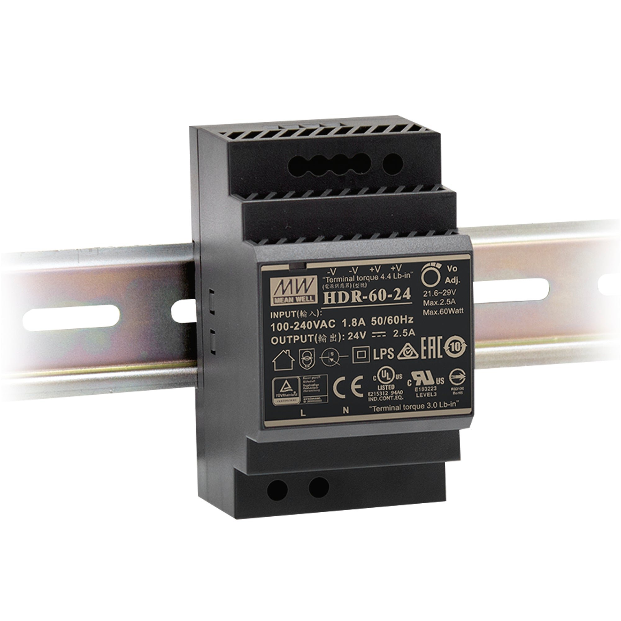 FAN I-DRIVER-HDR-60-24 Driver DIN ULTRA SLIM 24 V DC 60 W 2,5 A vstup AC 85-264 V / DC 120-370 V 5,25 x 9 x 5,45 cm - FANEUROPE