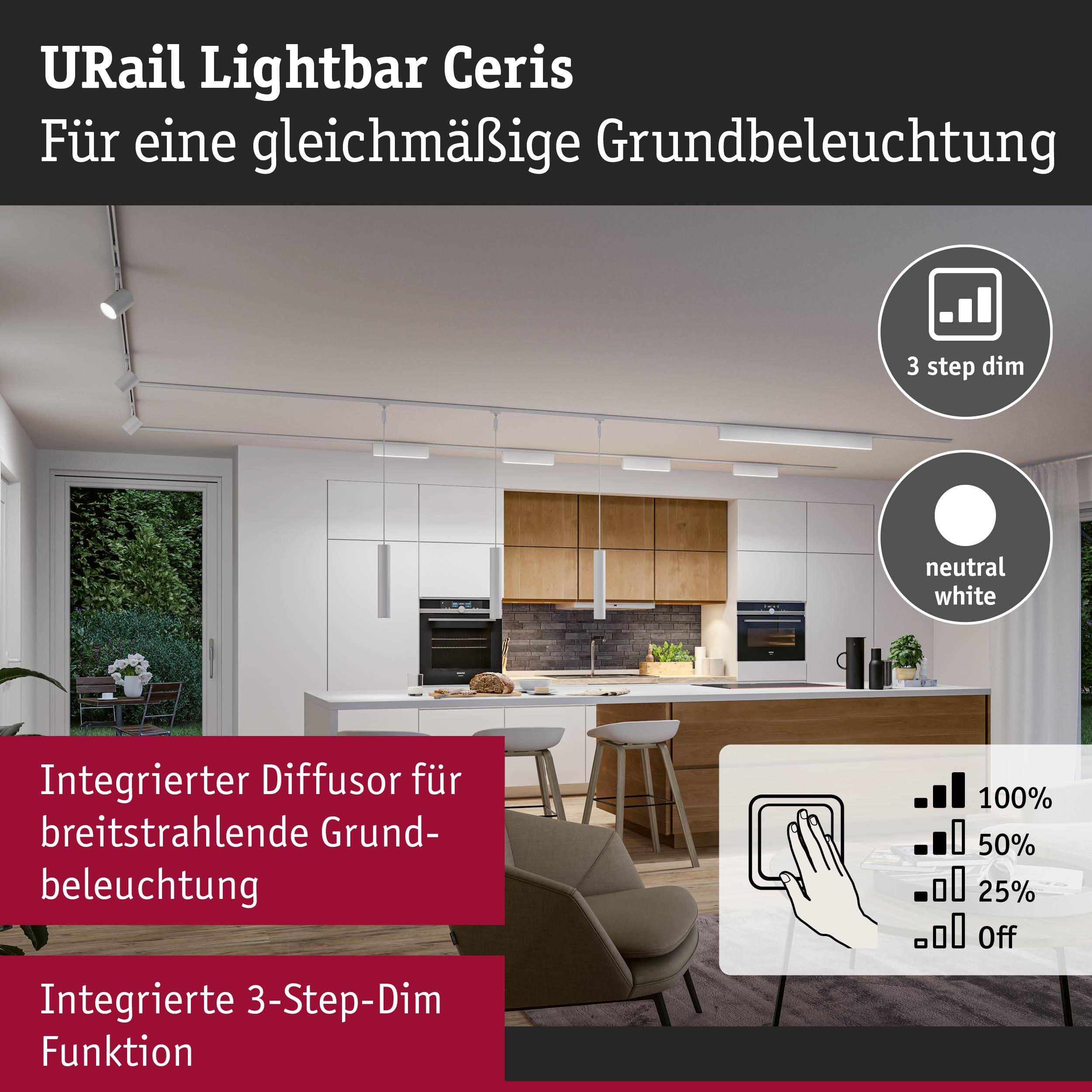 P 95708 URail Lightbar 3-krokové-stmívatelné Ceris 9,5W 4000K stmívatelné 230V bílá - PAULMANN (obrázek 3)