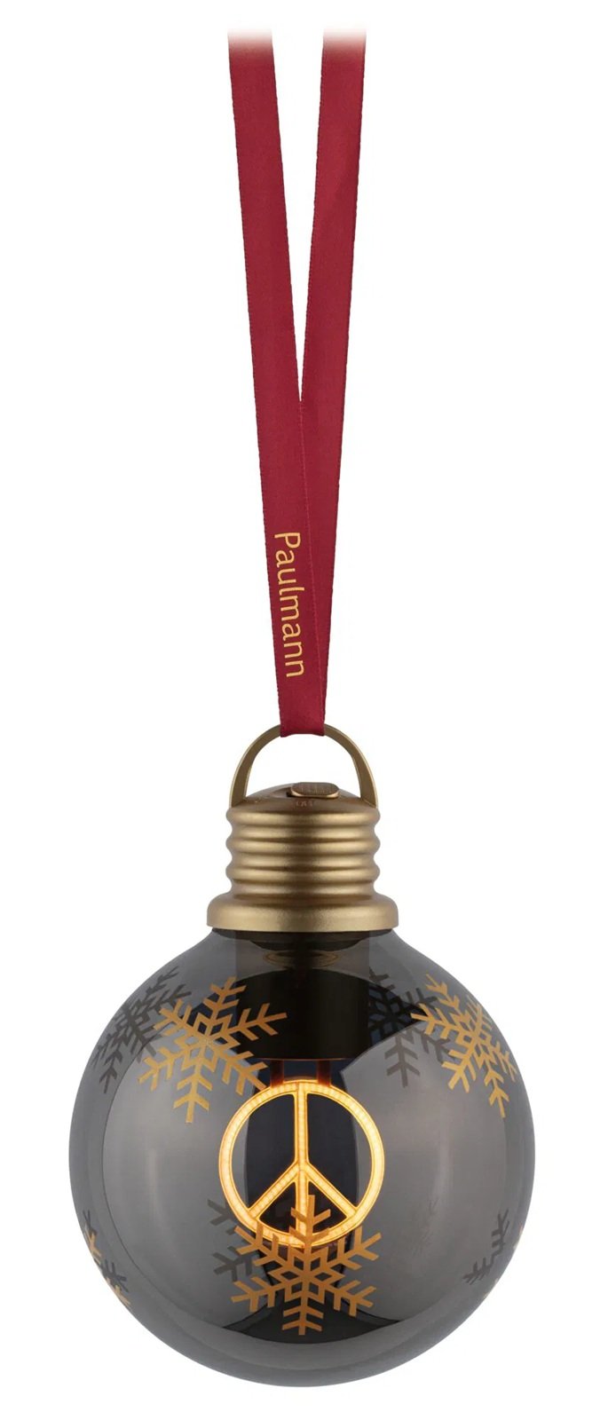 P 241225 Vánoční koule se symbolem míru (na baterie) Christmas Globe Peace hnědá / zlatá 100mm 2200K - PAULMANN