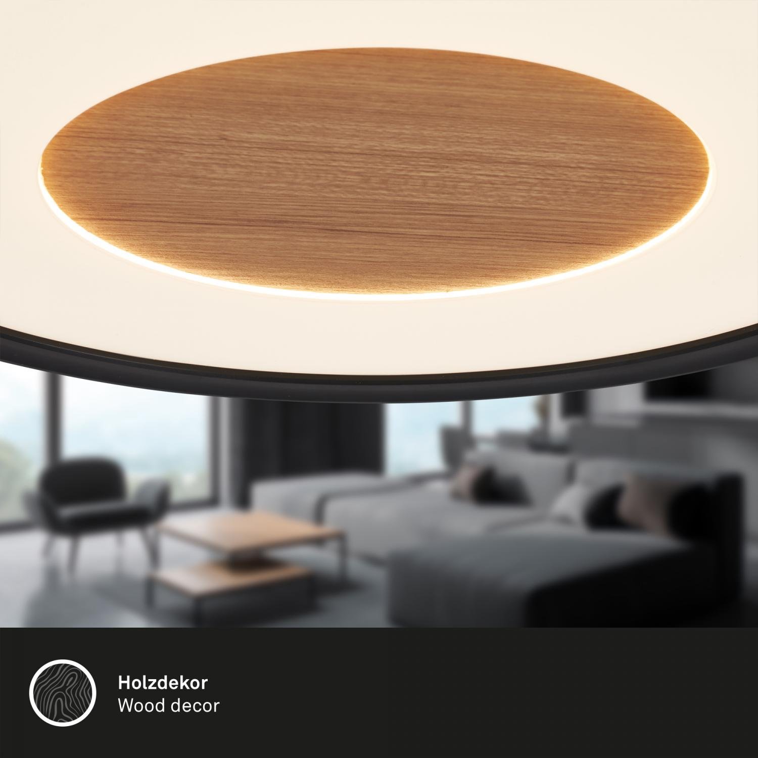 BRILO 3850015 Sufit Wood LED stropní svítidlo ploché, dřevěný dekor, přímé a nepřímé osvětlení, černá - BRILO (obrázek 4)
