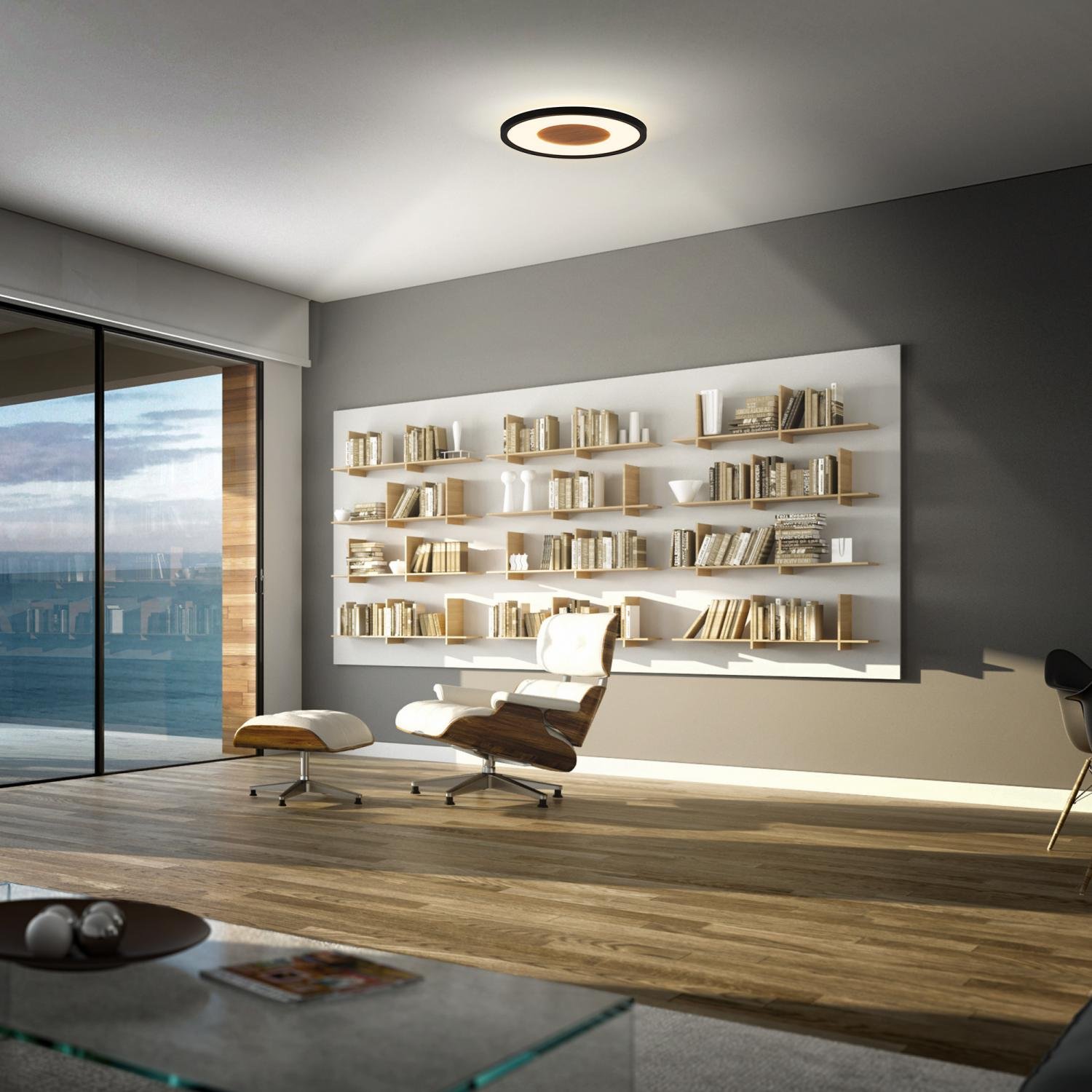 BRILO 3850015 Sufit Wood LED stropní svítidlo ploché, dřevěný dekor, přímé a nepřímé osvětlení, černá - BRILO (obrázek 6)