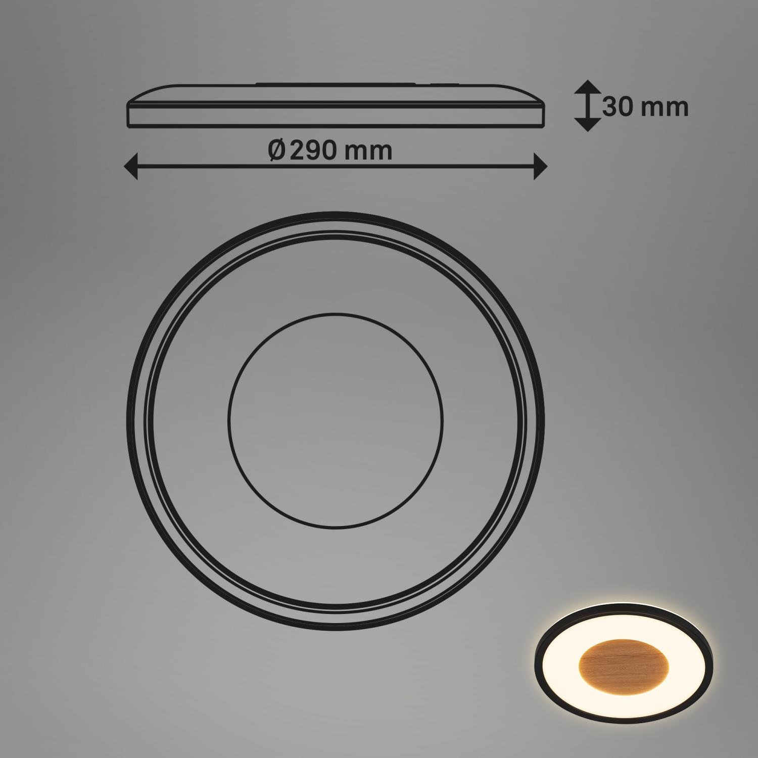 BRILO 3850015 Sufit Wood LED stropní svítidlo ploché, dřevěný dekor, přímé a nepřímé osvětlení, černá - BRILO (obrázek 7)