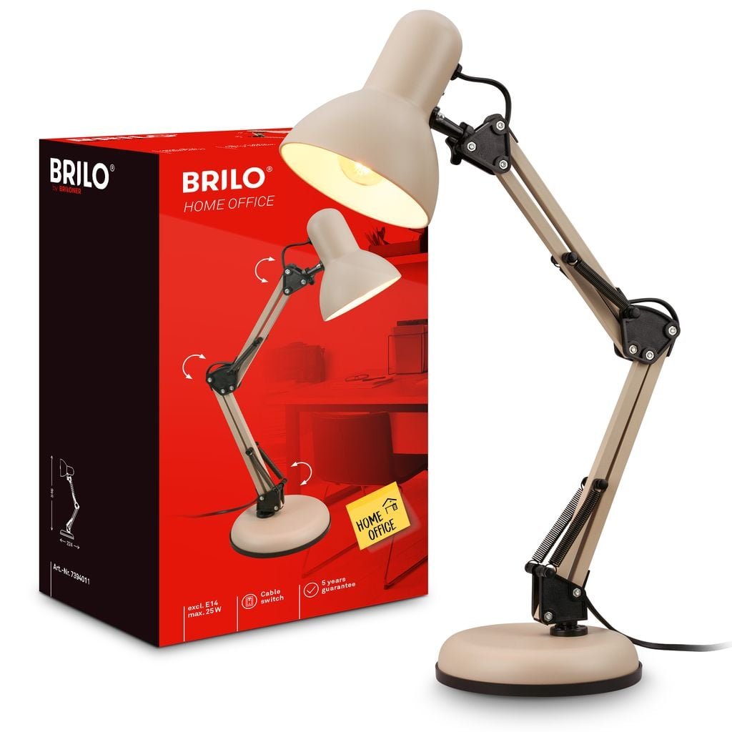 BRILO 7394011 Pixa lampička na psací stůl, vypínač, nastavitelné, E14, béžová - BRILO