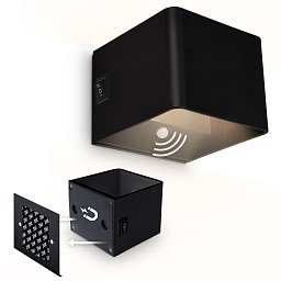 Obrázek pro produkt Borra nástěnné svítidlo - 1,5W, 100lm, bezdrátové, LED, s pohybovým čidlem, černé - BRILONER