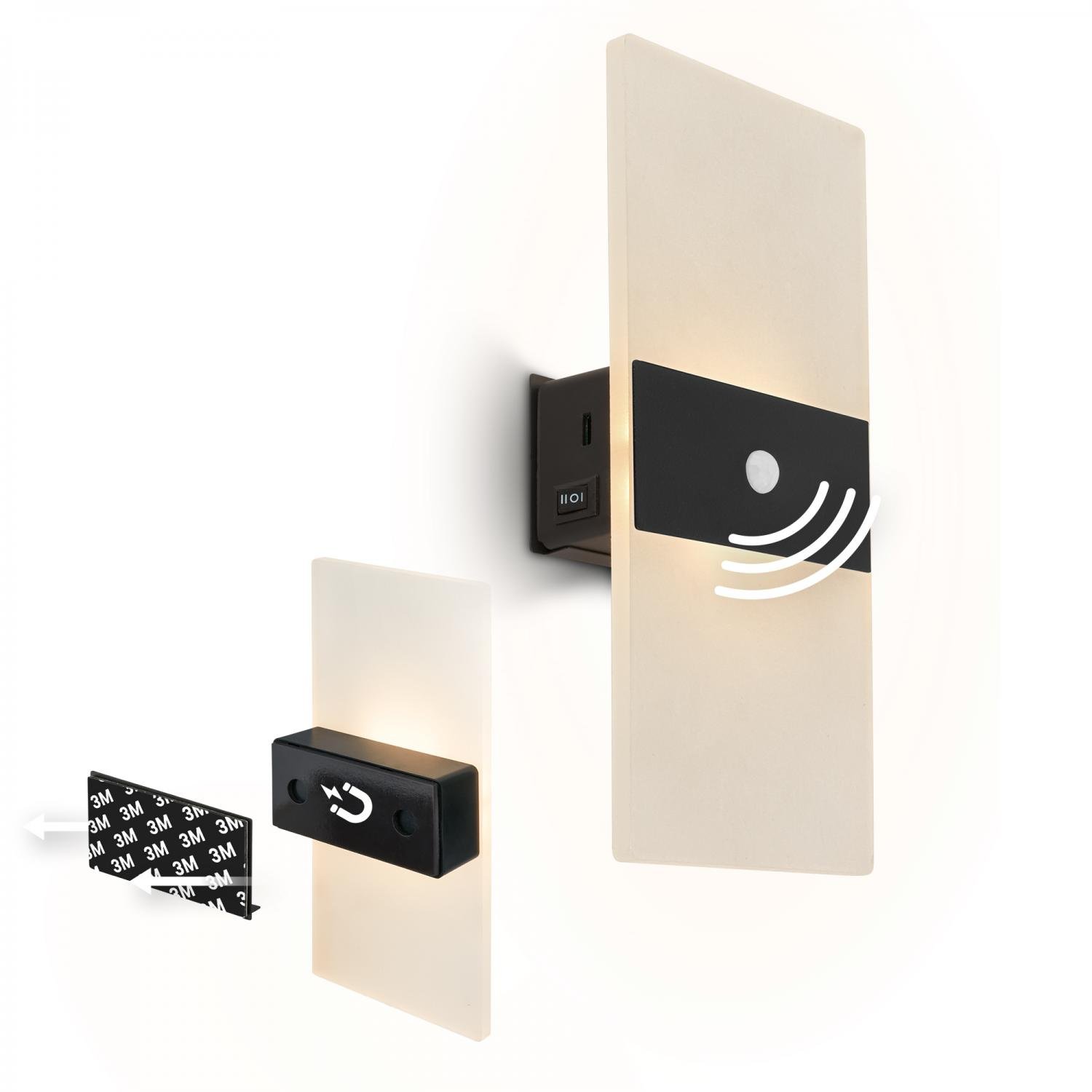 BRI 3888015 Aura nástěnné svítidlo - 2,5W, 100lm, nabíjecí, LED, s pohybové čidlo, černá - BRILONER