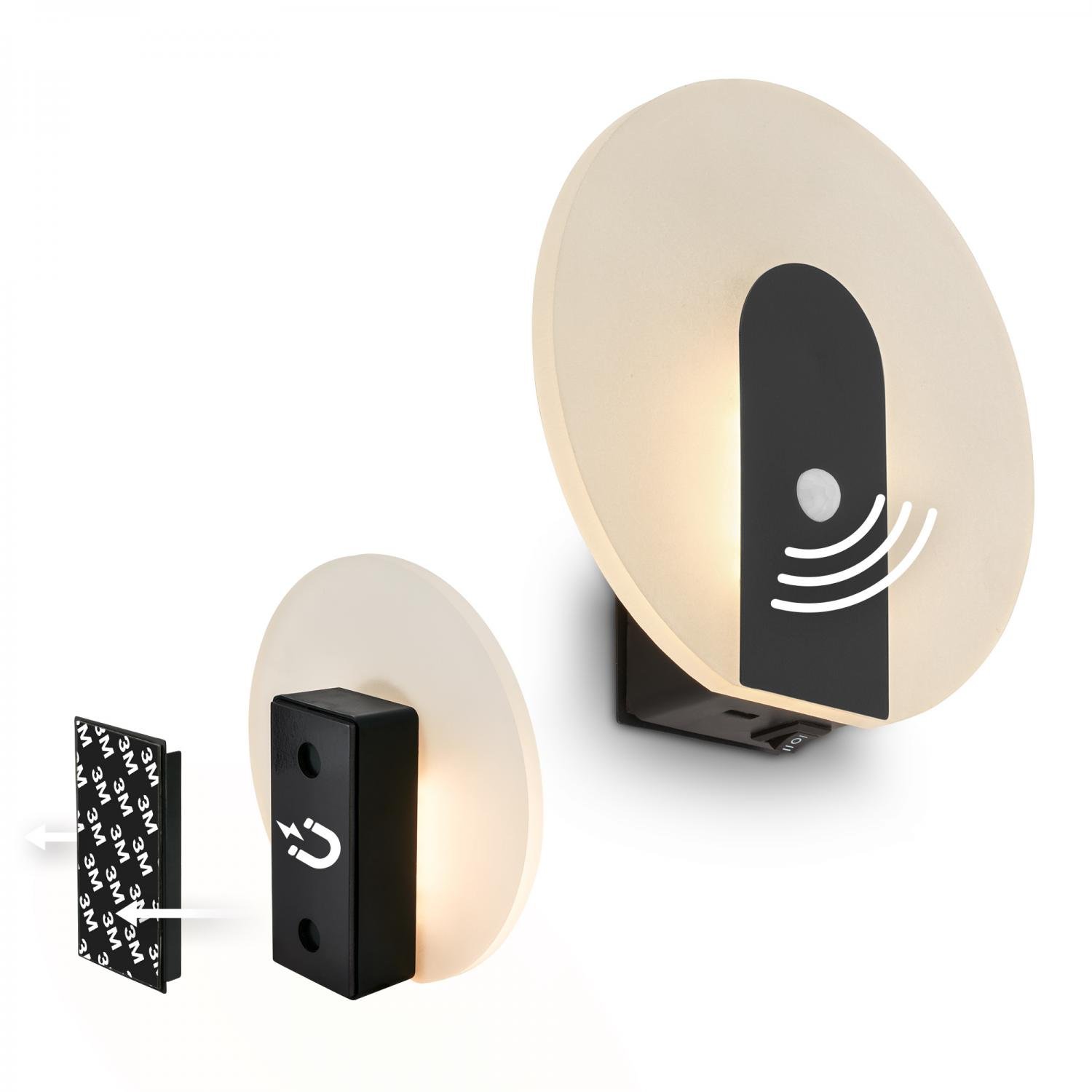 BRI 3889015 Taro nástěnné svítidlo - 2,5W, 100lm, bezdrátové, LED, s pohybové čidlo, černá - BRILONER