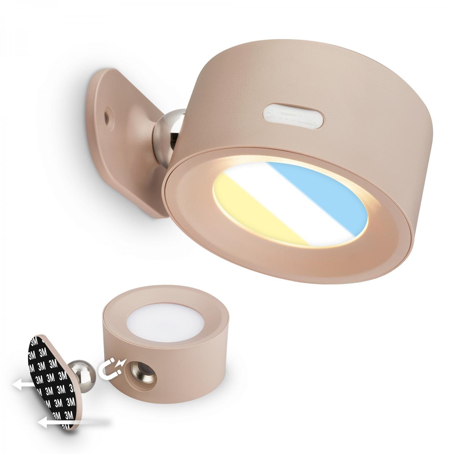 BRI 3896011 AKCE - Tari nástěnné bodové svítidlo - 1,6W, 160lm, LED, nabíjecí, CCT, stmívatelné, bezdrátové, béžová - BRILONER