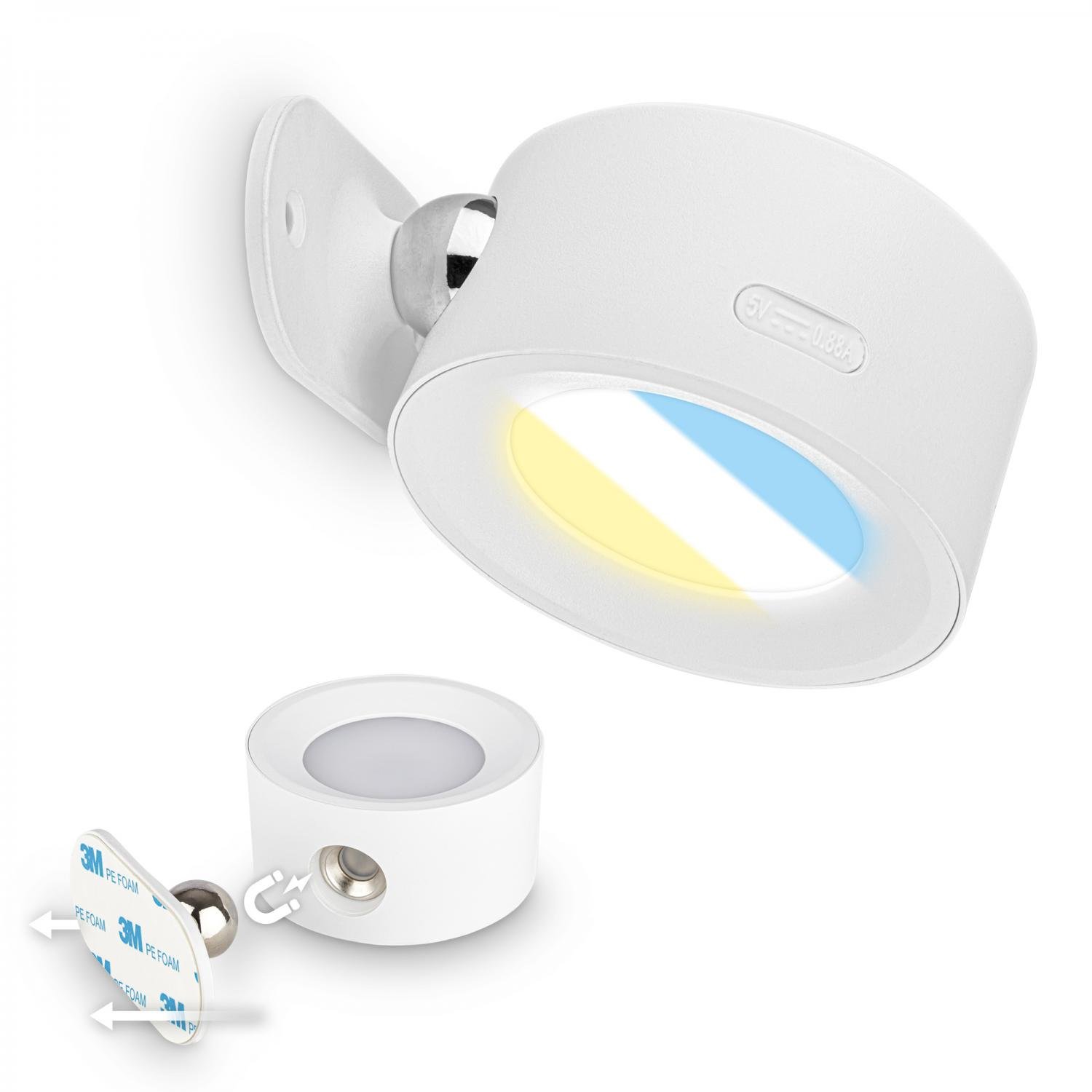 BRI 3896016 AKCE - Tari nástěnné bodové svítidlo - 1,6W, 160lm, LED, nabíjecí, CCT, stmívatelné, bezdrátové, bílá - BRILONER