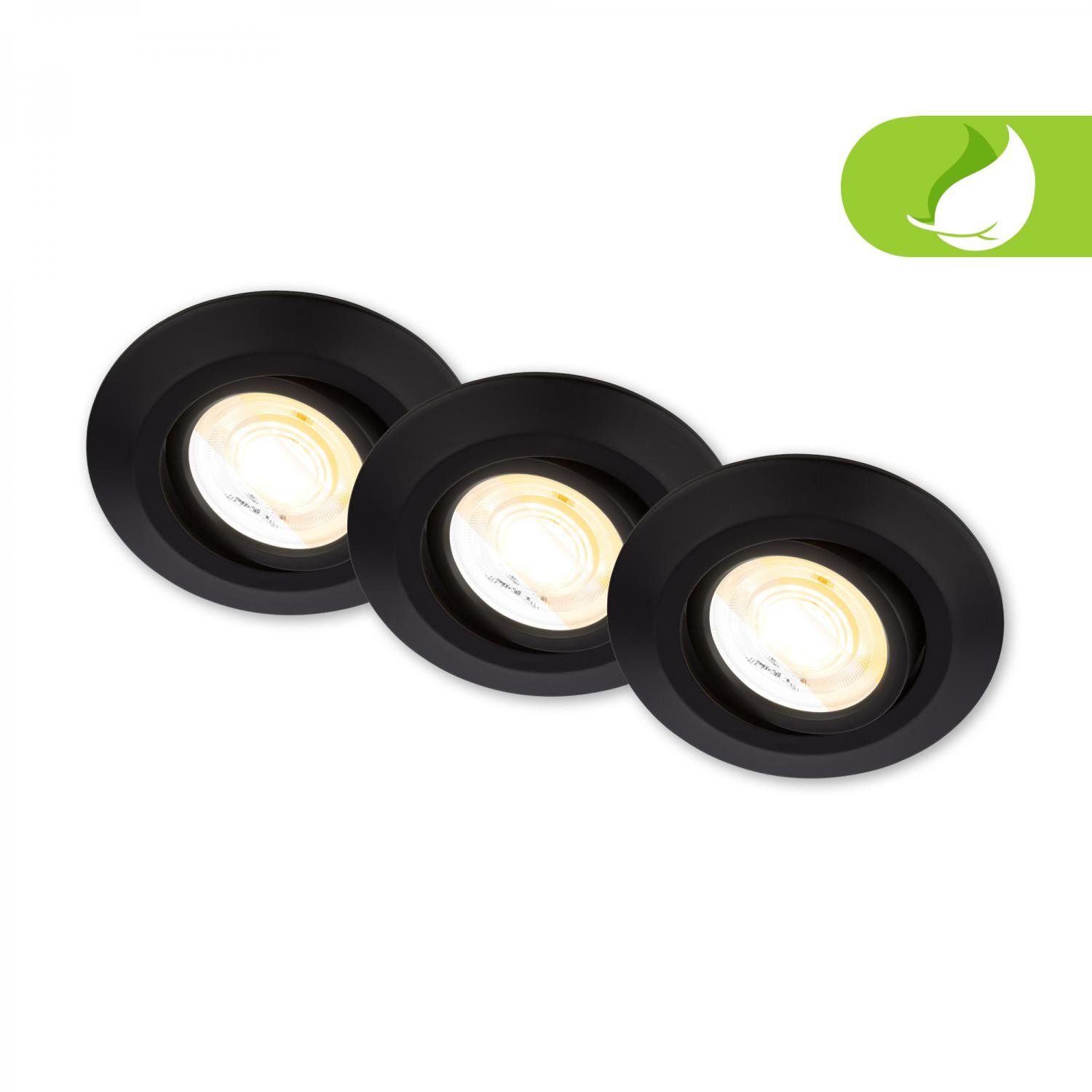 BRI 7587035 Klira 3ks sada LED vestavné bodové svítidlo 230V, stmívatelné, nastavitelné, černé - BRILONER