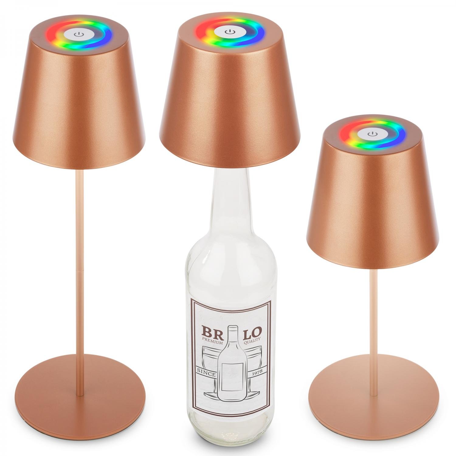 BRILO 7510013 Calida stolní lampička - 2,5W, 200lm, nabíjecí, LED, stmívatelné, RGBW, uchycení na láhev, bronzová - BRILO