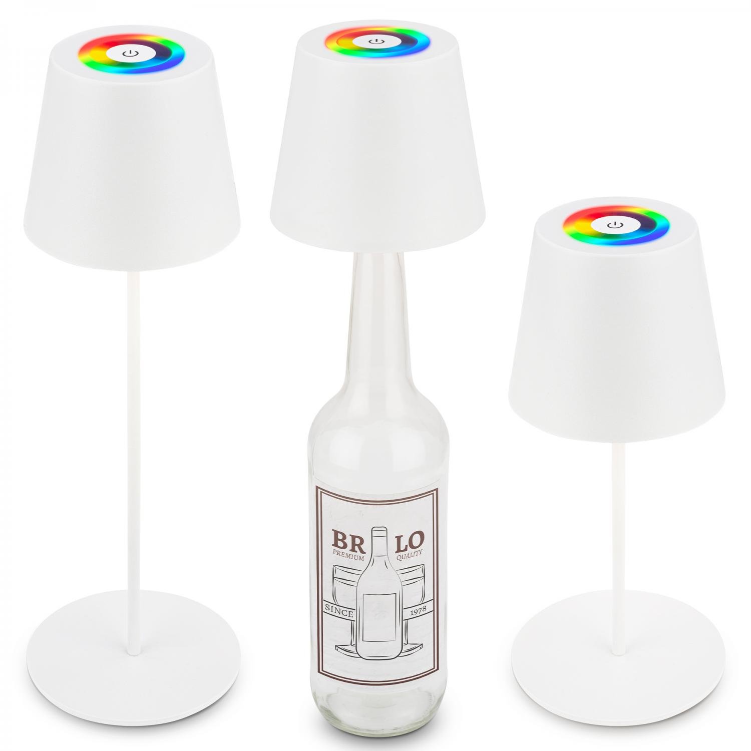 BRILO 7510016 Calida 3 v 1 RGBW LED stolní lampička bezdrátová IP44, stmívatelné, dotykový vypínač, bílá - BRILO