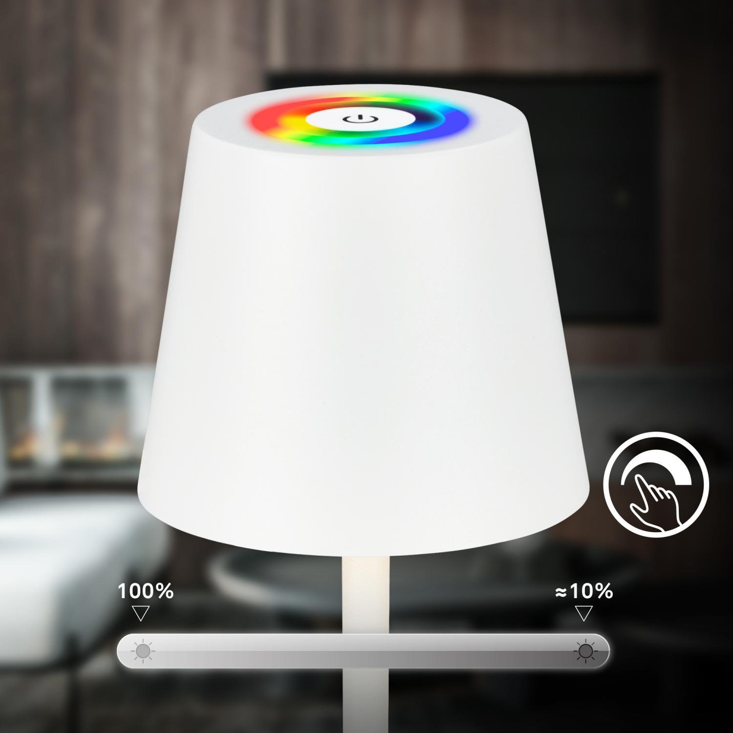 BRILO 7517016 Cilano RGBW stolní bezdrátová lampa IP44, stmívatelná, vč. nabíjecí základny, bílá - BRILO (obrázek 5)