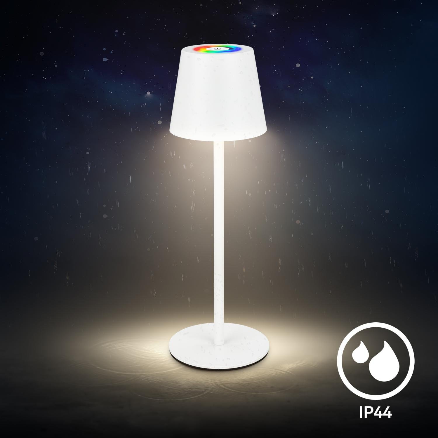 BRILO 7517016 Cilano RGBW stolní bezdrátová lampa IP44, stmívatelná, vč. nabíjecí základny, bílá - BRILO (obrázek 7)