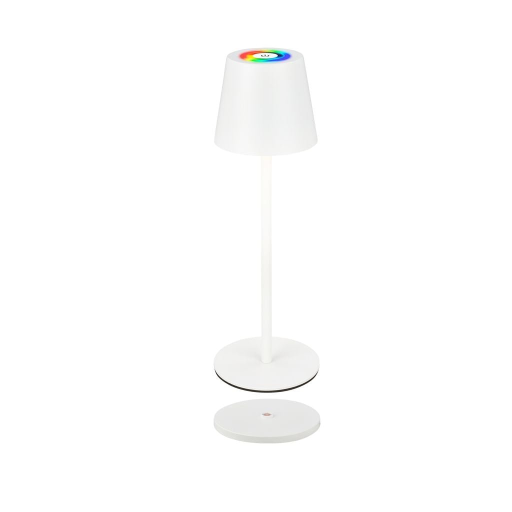 BRILO 7517016 Cilano RGBW stolní bezdrátová lampa IP44, stmívatelná, vč. nabíjecí základny, bílá - BRILO