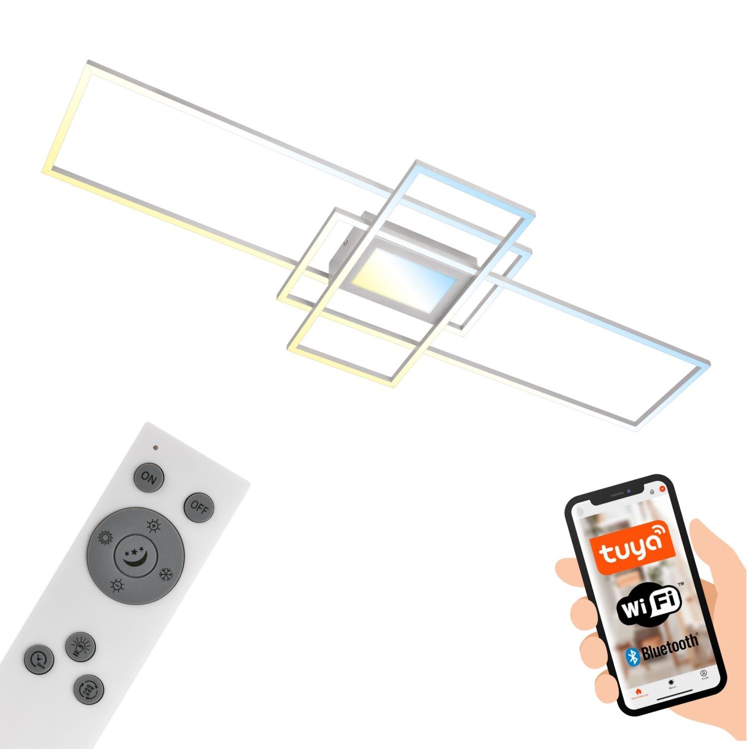 BRILO 3812019 Ram LED stropní svítidlo, Smart, ovládání hlasem nebo v aplikaci, dálkové ovládání, hliník - BRILO