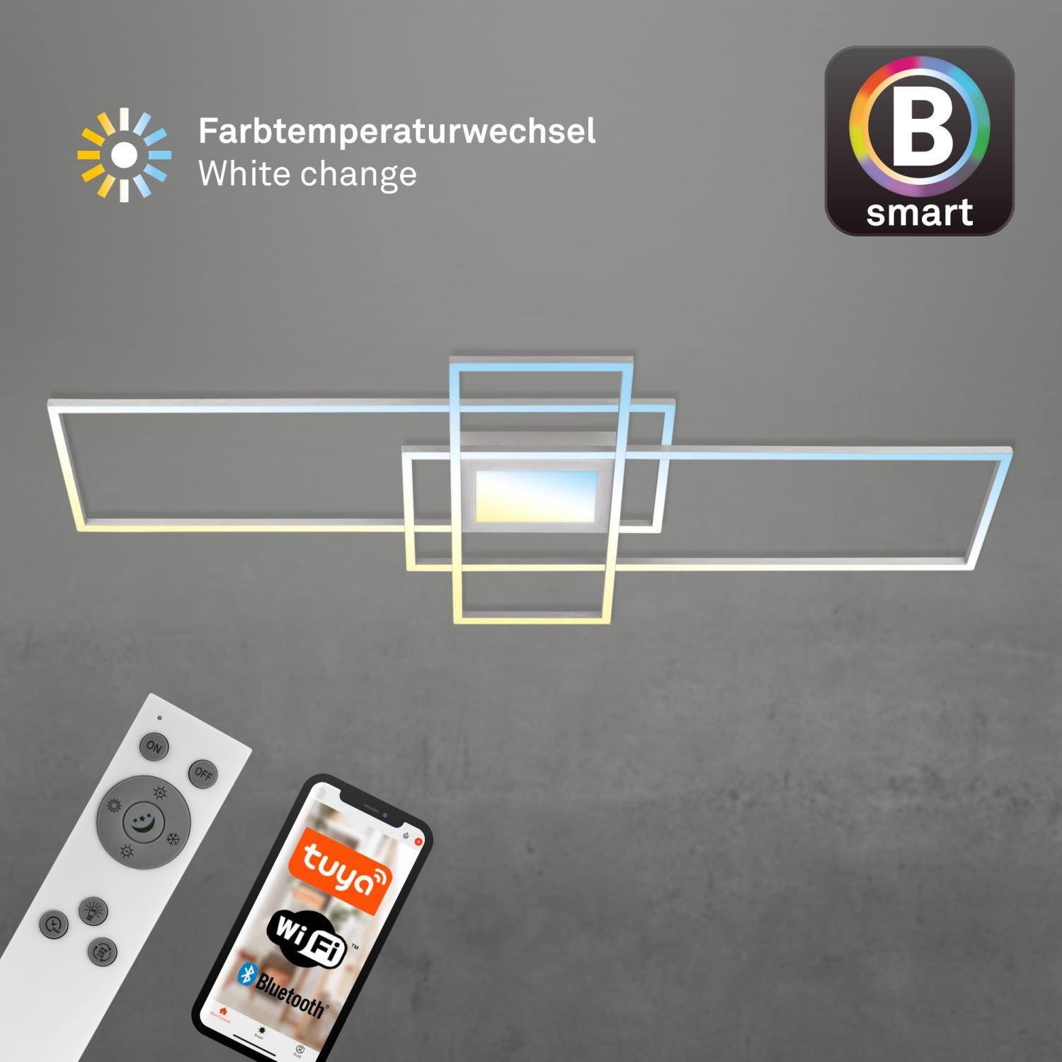 BRILO 3812019 Ram LED stropní svítidlo, Smart, ovládání hlasem nebo v aplikaci, dálkové ovládání, hliník - BRILO (obrázek 5)
