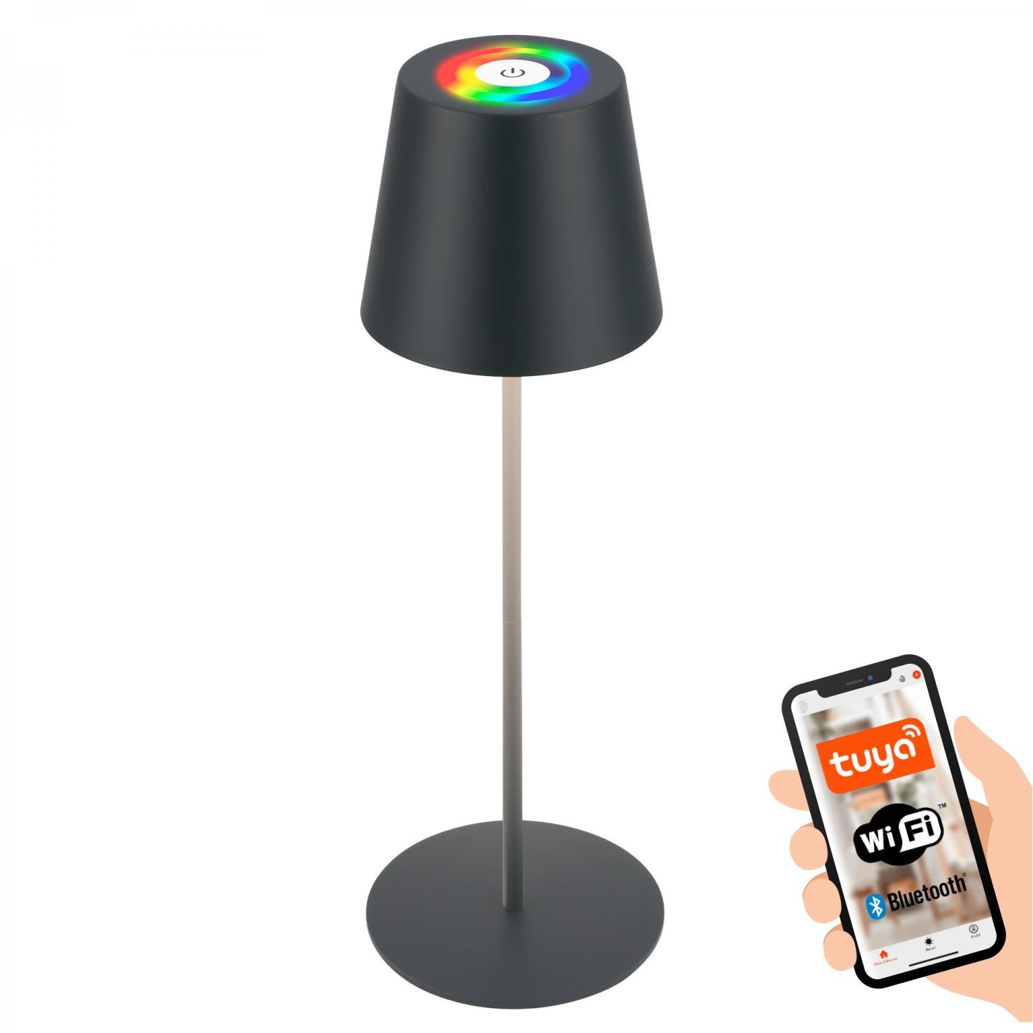 BRILO 7559015 Coloris LED stolní lampička Smart nabíjecí, ovládání přes aplikaci, stmívatelné, antracit - BRILO